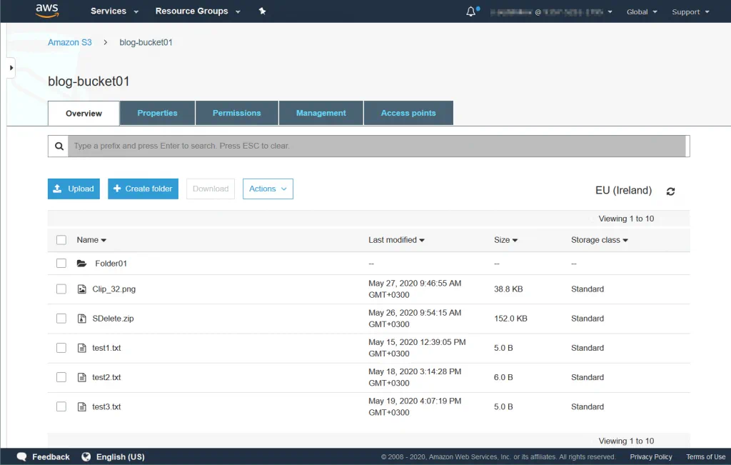 Viewing objects in the S3 bucket access to which is configured in Amazon Storage Gateway