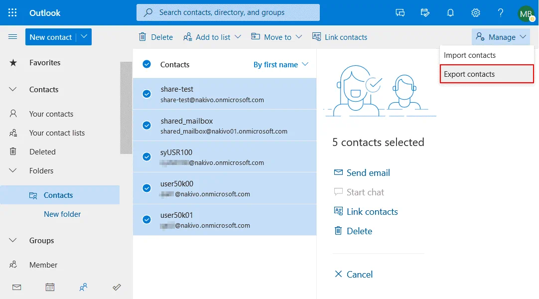 How to share contacts in Office 365?