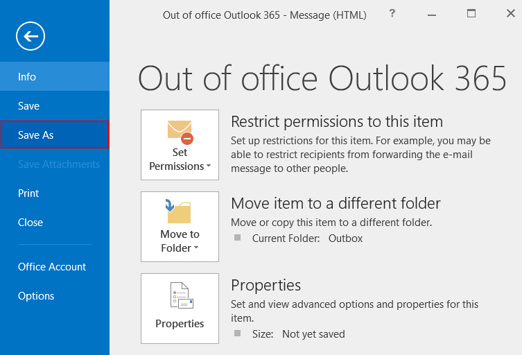 out of office message outlook