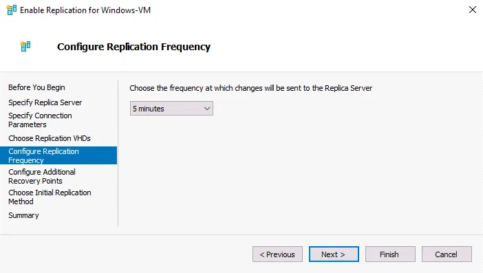 Configuración de la frecuencia de replicación de Hyper-V