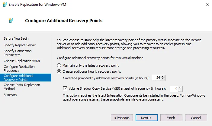 Configuración de puntos de recuperación adicionales
