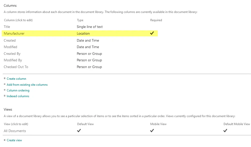 Configuring the columns view