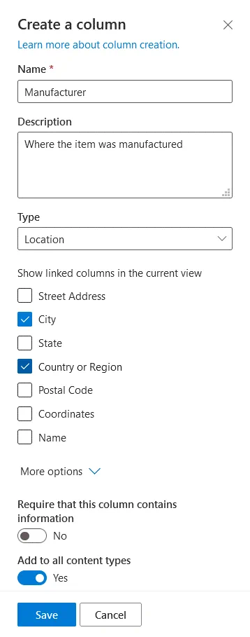 Creating a column with metadata for a library in SharePoint