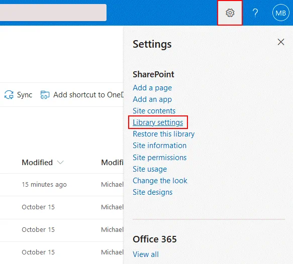 How to open library settings in SharePoint Online