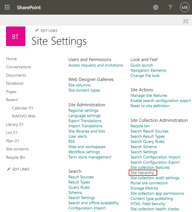 Opening site hierarchy by using SharePoint management tools