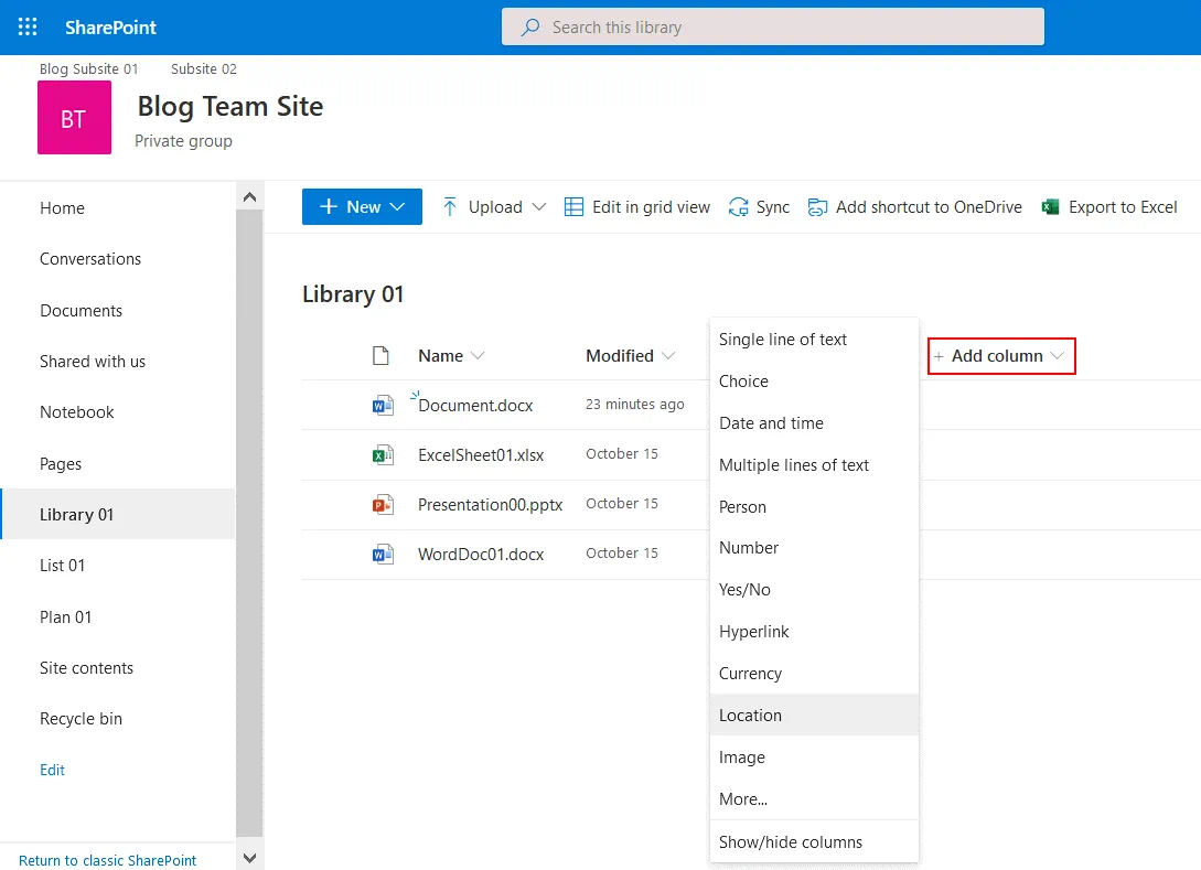 SharePoint document management – adding columns for metadata