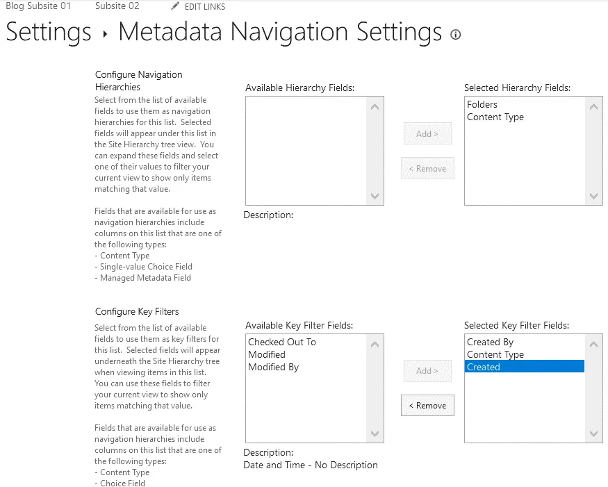 SharePoint document management – configuring metadata navigation