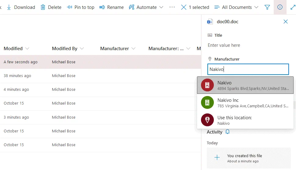 SharePoint document management – entering metadata for a file