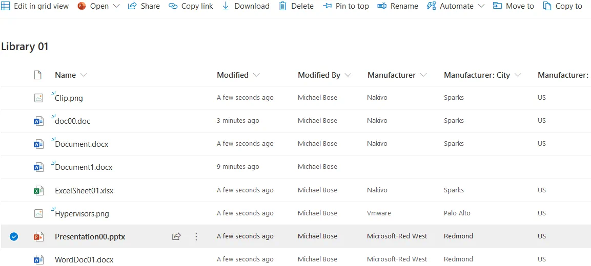 Viewing documents and their metadata in a SharePoint document library