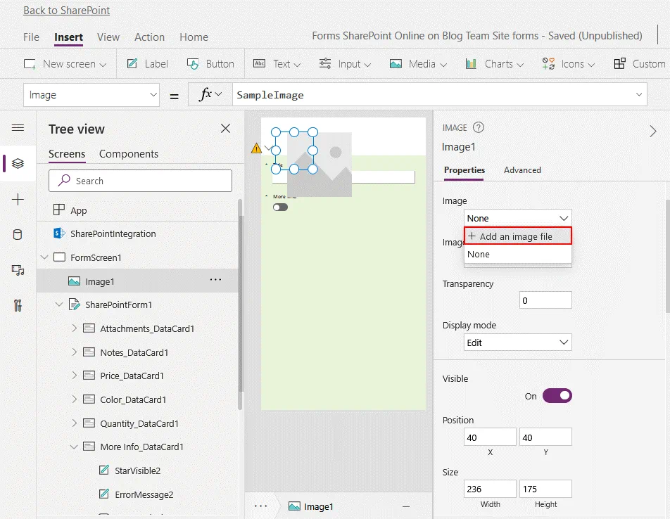Adding an image file to a form