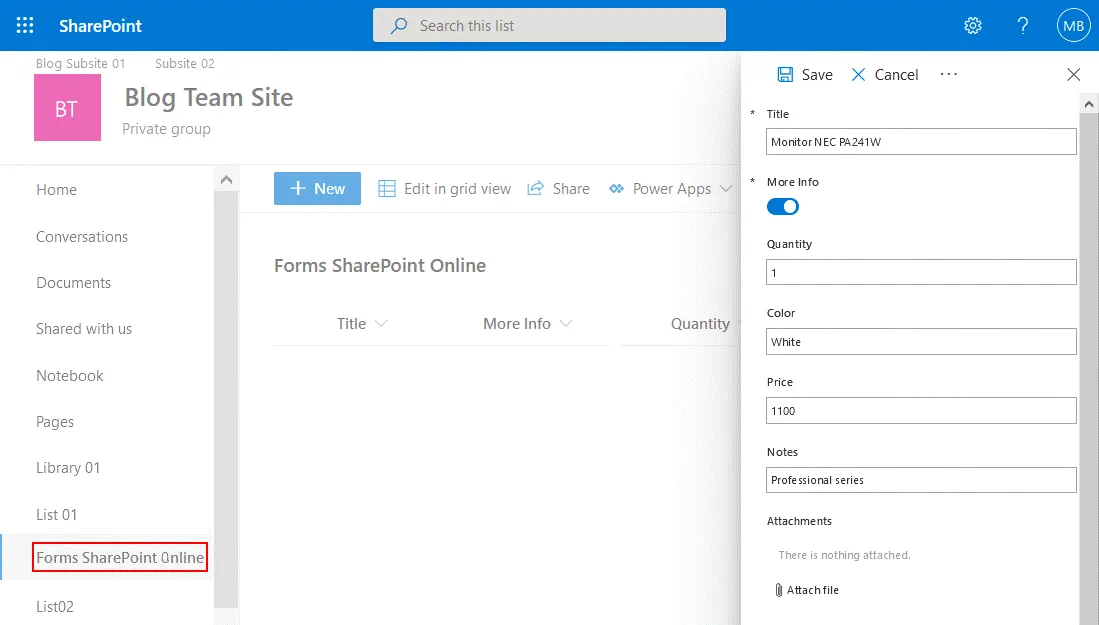 Checking the customized form – additional fields are displayed to enter data