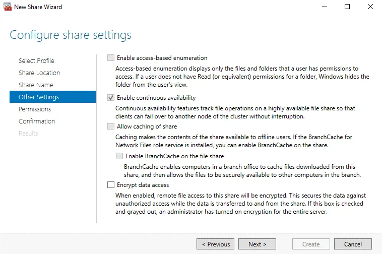 Other SOFS Settings - enabling continuous availability