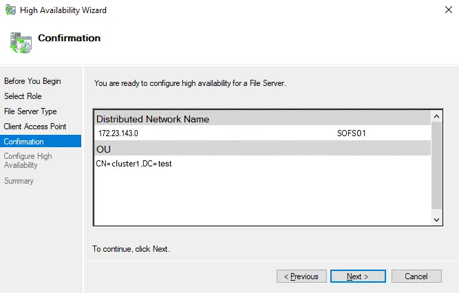 Confirmation To Configure A Scale-Out File Server