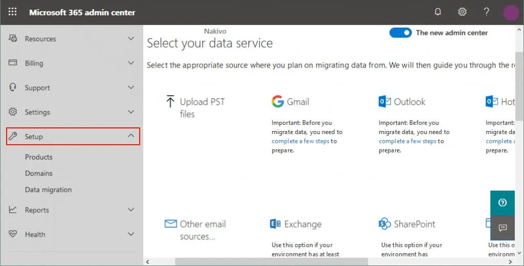 Configuración de la migración de datos en el centro de administración de Office 365