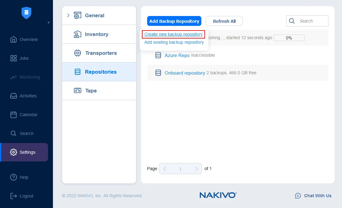 Creating a new backup repository in Azure Blob Storage