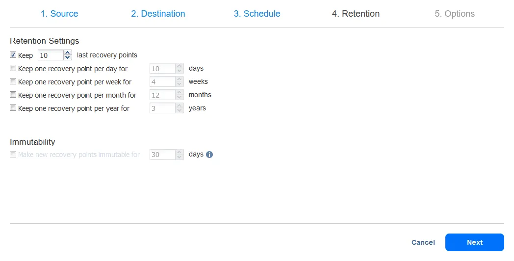 Configuring retention settings for backing up a NAS file share