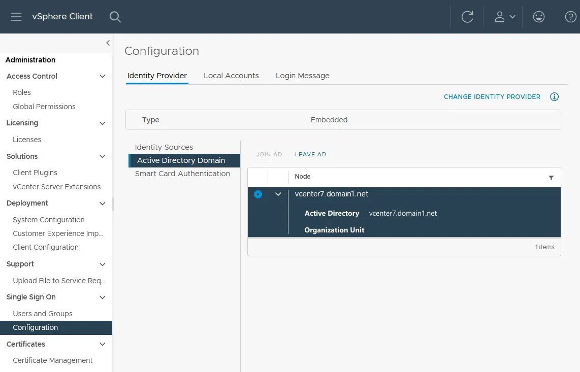 vCenter AD integration - vCenter has been added to a domain