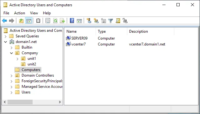 Verifying that vCenter was added to the Active Directory domain
