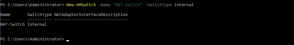 Creación de un nuevo conmutador virtual para conectar máquinas virtuales a través de NAT para el uso de redes con virtualización anidada Hyper-V