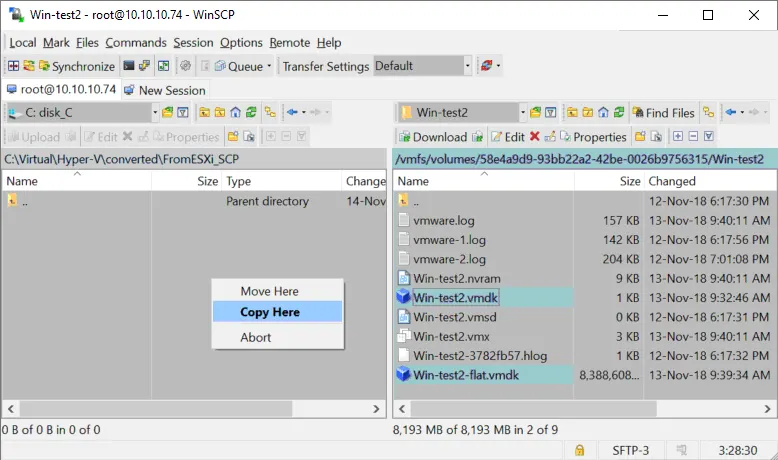 Copy VMDK files before you can convert ESXi to Hyper-V virtual disk format