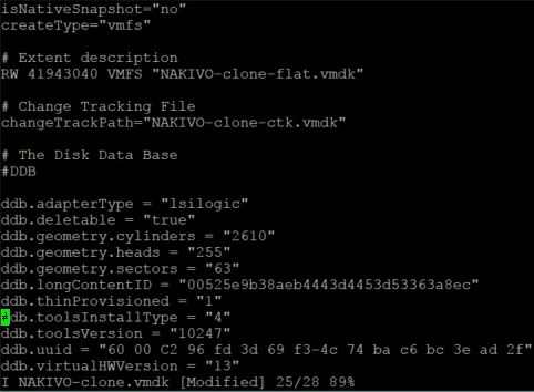 Editing a virtual disk descriptor for an ESXi VM