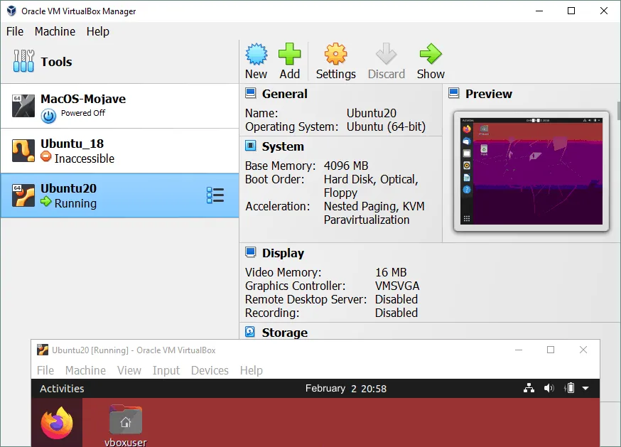 interfaz de usuario de VirtualBox