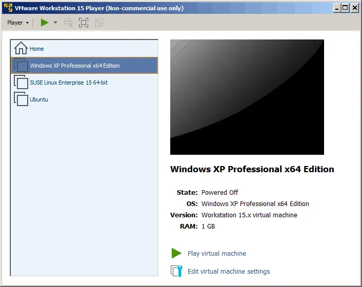 la interfaz de VMware Player