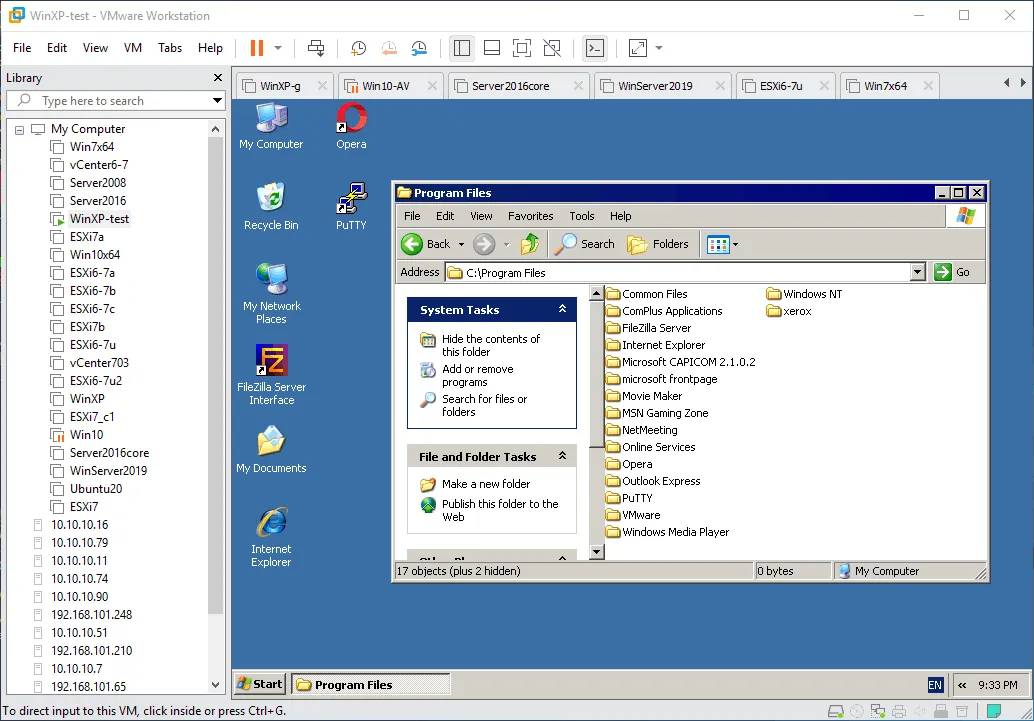 interfaz de usuario de VMware Workstation