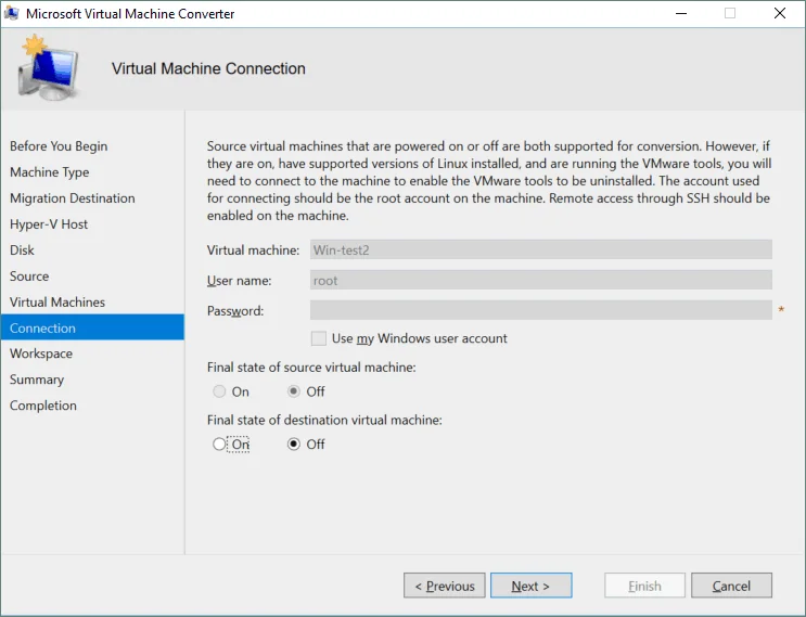 Selecting the final state of the VM we want for VM migration