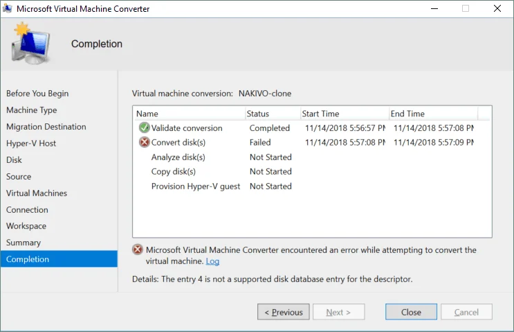 The entry 4 is not a supported disk database entry for the descriptor