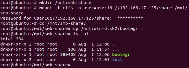 Copying files from the mounted VMDK file to the mounted SMB share by using Ubuntu Live DVD on a VM