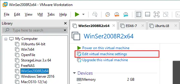 Editing VM settings in VMware Workstation to open vmdk files of the ESXi format