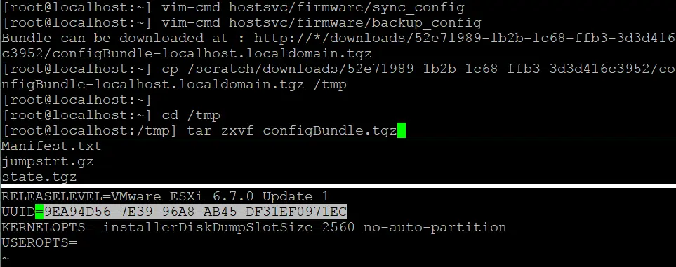 Changing the UUID value in backup files of the ESXi host