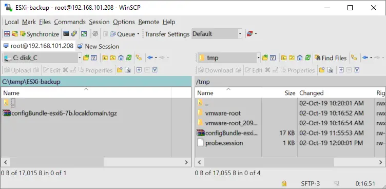 Copying the ESXi configuration backup archive to the destination ESXi host