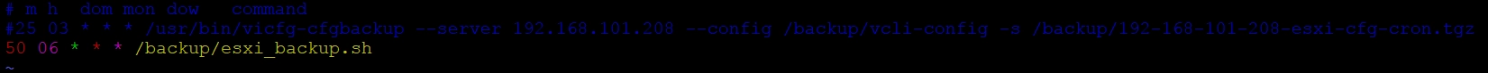 Cron configuración que crea ESXi config backups archivos con nombres únicos