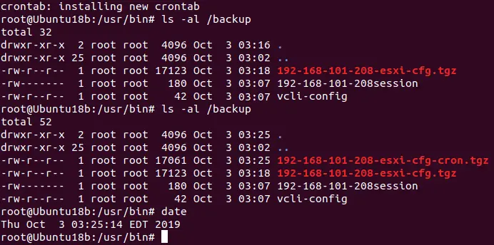 ESXi configuration backup is saved automatically