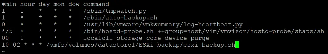 Scheduling the ESXi configuration backup process.