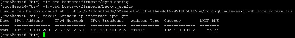 The ESXi configuration backup bundle is available for downloading