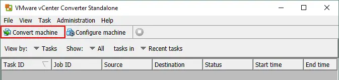 Starting to convert a Linux machine with a VMware vCenter Converter
