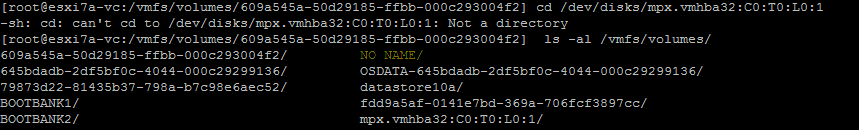 A USB flash drive connected to an ESXi host has the NO NAME volume label