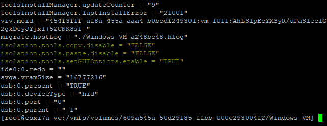 Adding configuration parameters to a VMX file to enable shared clipboard for a VM on an ESXi host