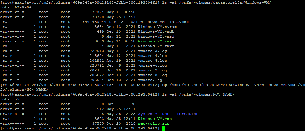 Copying a VM file from an ESXi host to a USB flash drive