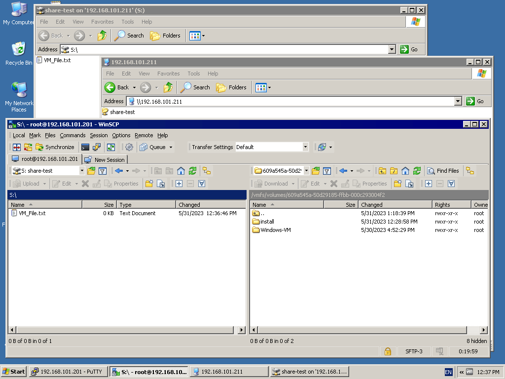 Copia de archivos entre un host ESXi remoto y un recurso compartido SMB remoto mediante WinSCP en Windows