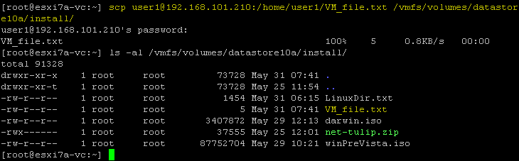 How to copy a file from a remote Linux machine to the ESXi host via SCP