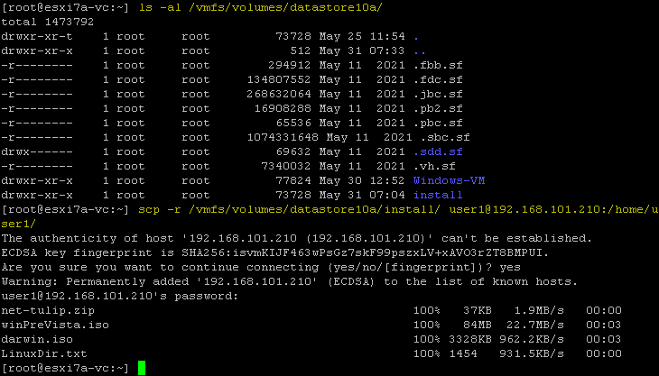 How to copy a file from an ESXi host to a remote machine via SCP