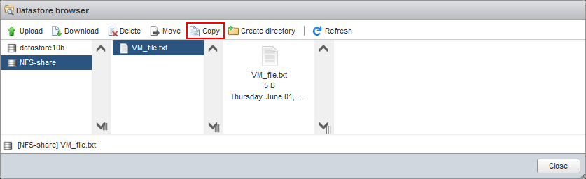 How to copy a VM file from a virtual machine to an ESXi datastore using an NFS share