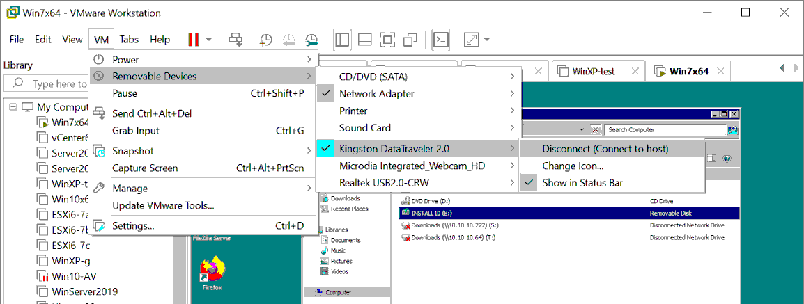 How to transfer files from VM to host – disconnecting a USB flash drive from a VM