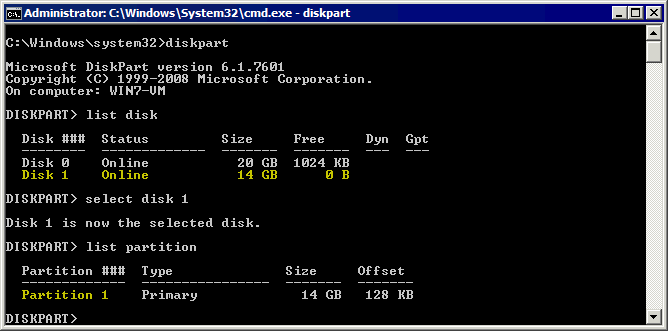 Listing disks to identify a USB flash drive that can be used to copy files from a VM to an ESXi host