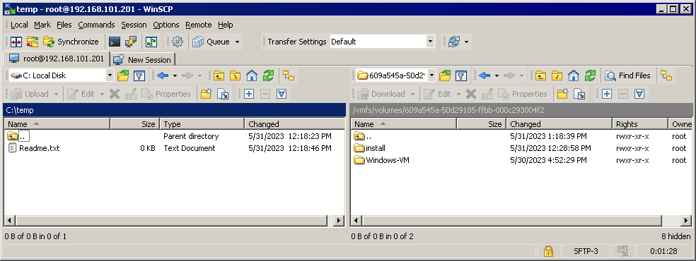 Uso de WinSCP para copiar un archivo VM desde y hacia un host ESXi