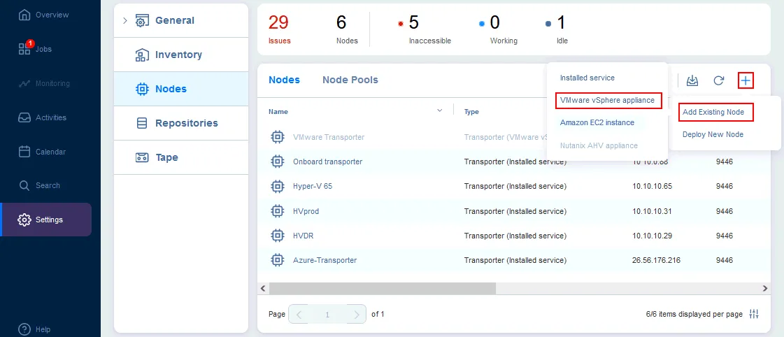 How to add the installed NAKIVO Transporter as a node and connect with the Director